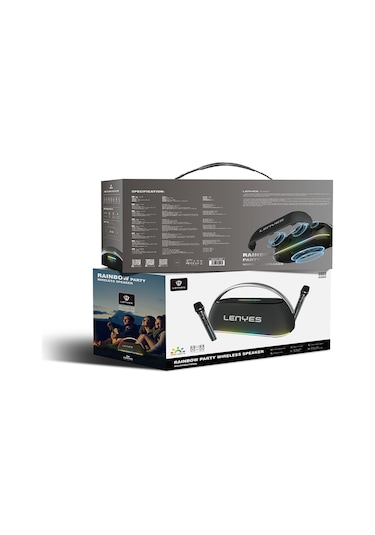 Lenyes S869 Rgb Işıklı Çift Mikrofonlu Taşınabilir Bluetooth Hoparlör V5.3 Siyah
