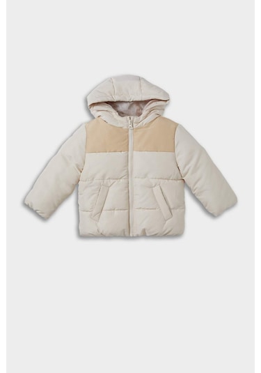 Defacto Erkek Bebek Su Geçirmez Kapüşonlu Fermuarlı Şişme Mont E8270a525aubg319 Bej