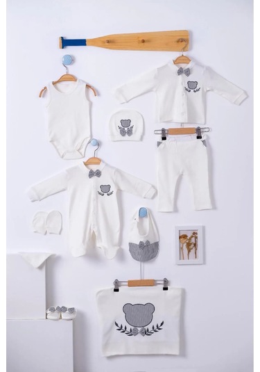 Erkek Bebek Yeni Doğan Ayıcıklı Lüks 10 Parça Hastane Çıkışı Seti Beyaz