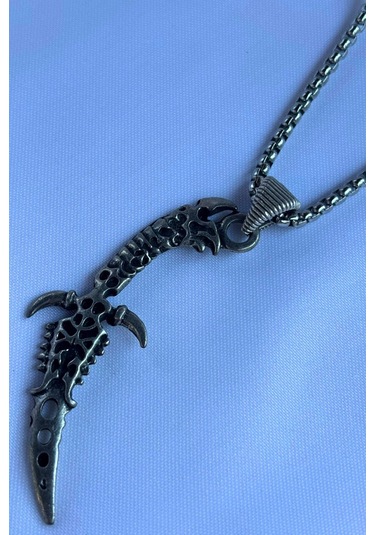 Boynuzlu El İşçiliği Paslanmaz Çelik Zincir Erkek Kolye Gümüş