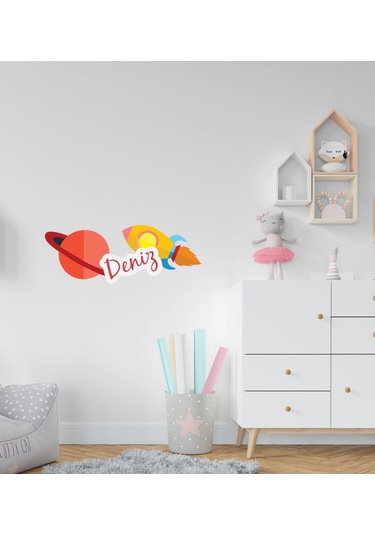 Kişiye Özel Uzay Aracı Tasarımlı Çocuk Odası Duvar Sticker-1