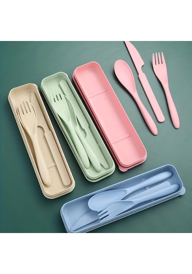 Honeybeeshop Mavi Çatal Kaşık Bıçak Seti 3ü 1 Arada Taşınabilir Kamp Ve Piknik Ürünleri Mavi