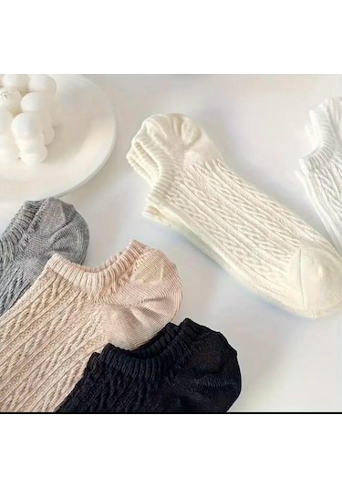 Kabartma Desenli Kadın Sneakers Çorap 5'çift ASORTİ