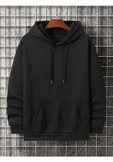 Startmore Siyah Kapşonlu Düz Sweat