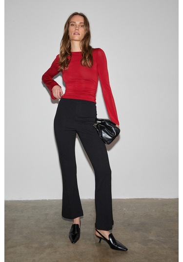 Grımelange Nırıselle Kadın Esnek Kumaşlı Vücuda Oturan Beli Lastikli Regular Siyah Pantolon siyah