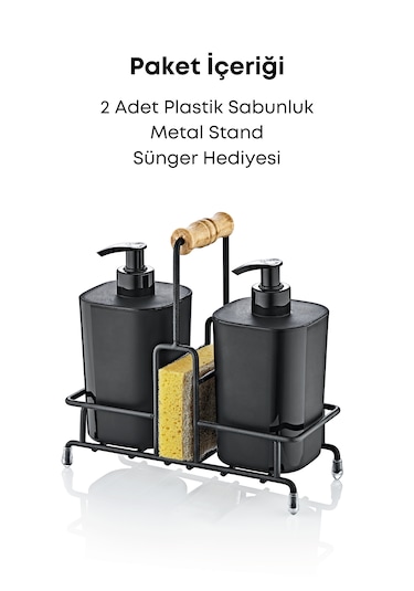 Metal Standlı Begonya Bulaşık Deterjanı Ve Sıvı Sabunluk Siyah