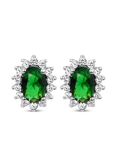 Keops Pırlanta Pırlanta Oval Zümrüt Taşlı Küpe