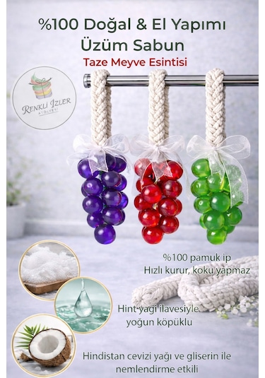El Yapımı Üzüm Salkım Sabun Üçlü Set Kurdelalı Karışık Meyve