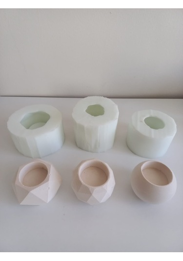 Geometrik 3'lü Mumluk Set Kalıbı Beyaz Şeffaf