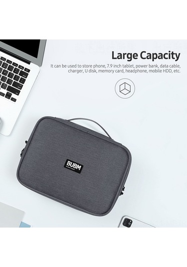 Didadodo Bubm Multifunction Çok Amaçlı Büyük Kapasiteli Çift Katmanlı Dijital Aksesuar Çantası - Kablolar Ve Power Bank İçin Gri Gri
