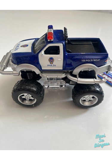 Metal Çek Bırak Sesli Canavar Polis Arabası 13x7x9 Cm Mavi