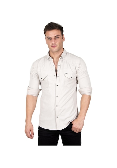 Deepsea Erkek Bej Çıtçıtlı Kot Gömlek 2300419 Bej