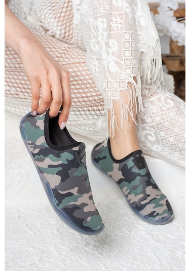 Unisex Deniz Sandaleti Kaymaz Taban Çok Amaçlı Şık Plaj Yüzme Deniz Havuz Rafting Patiği 150 Haki-kamuflaj