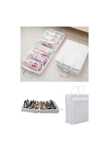 6 Bölmeli Seyahat Tipi Ayakkabı Hurcu Organizer Seyahat Eşya Saklama Çantası Plaj Çantası Organizer Gri