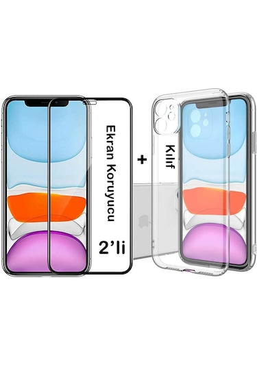 İphone 11 Ekran Koruyucu Kırılmaz Cam Ve Şeffaf Kılıf Takım