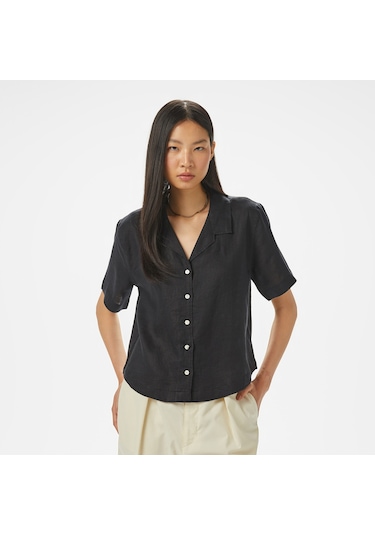 Nautica Kadın Siyah Regular Fit Keten Gömlek Düz 55w052t Siyah