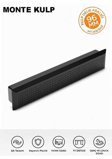 Lüks Monte 96 Mm Mobilya Çekmece Dolap Yatak Odası Şifonyer Genç Ve Çocuk Odası Kulpu Mat Siyah