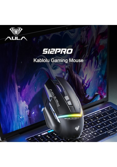Aula S12 Pro 12800 Dpı 8 Tuşlu Makrolu Kablolu Optik Gaming Oyuncu Mouse Siyah Diğer