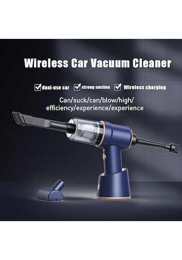 CBTxGlobal Küçük Kablosuz Şarjlı Araç Süpürgesi El Tipi Yüksek Güçlü Elektrikli Süpürge 117cg-mavi