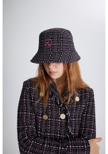 Holly Lolly Tüvit Kumaş Logolu Bucket Tweed Şapka Siyah