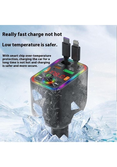 Y6 Geri Çekilebilir Kablo Eq Ayarı Bluetooth Fm Verici Araç Şarj Cihazı Mp3 Çalar