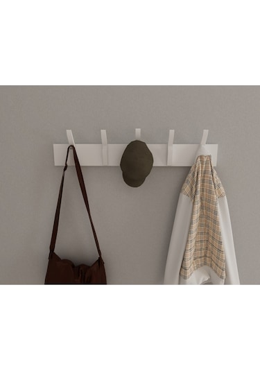 Hepsi3boyutlu Modern Duvar & Kapı Kanca Askılık - 5 Adet Beyaz Kanca Askılık - Model No : 3 Beyaz