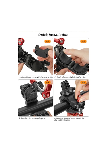 Sunnylıfe Zj758 Djı Action 4 / Gopro 12 Bisiklet Montajı 360 Derece Döndürme Gidon Kamera Tutucu