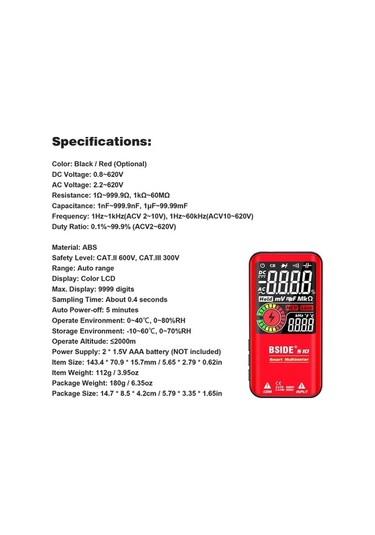 Besthome1 Bsı De S10 Akıllı Multimetre - Ncv, Otomatik Menzil, Geniş Ölçüm Aralığı, Yüksek Hassasiyet, Büyük Ekran, Akıllı Yöne