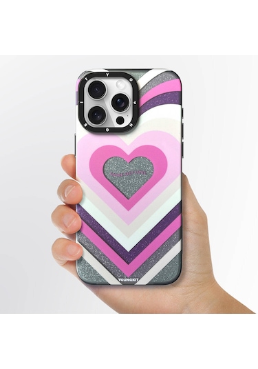 İphone 14 Pro Max Uyumlu Kılıf Magsafe Şarj Özellikli Youngkit Star Dazzle Serisi Kapak Pembe