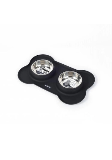 M-pets Duet Silikon Mat Kedi Ve Köpek Mama Ve Su Kabı 400ml Siyah