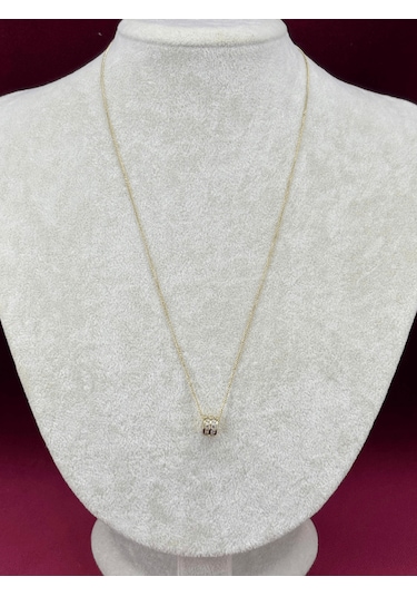 14 K Renginde Çift Sıra Taşlı Daire Şekilli Minimal Gold Kolye Gold