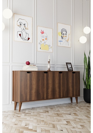 Elegant 4 Kapaklı Dekoratif Konsol Barok Ceviz