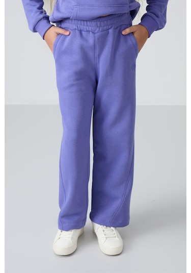 Tommy Life Eflatun Pamuklu İçi Tüylü Yumuşak Dokulu Standart Fit Nakışlı Kız Çocuk Eşofman Takım - 75162 Eflatun