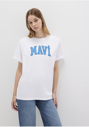 Mavi - Mavi Logo Baskılı Kadın Tişört 1600843-70000 - Beyaz