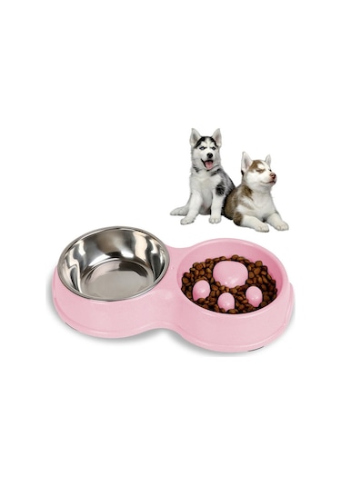 Sones Slow Food Anti-choke Paslanmaz Çelik Çift Kase Pet Kaymaz Kedi Mama Kasesi