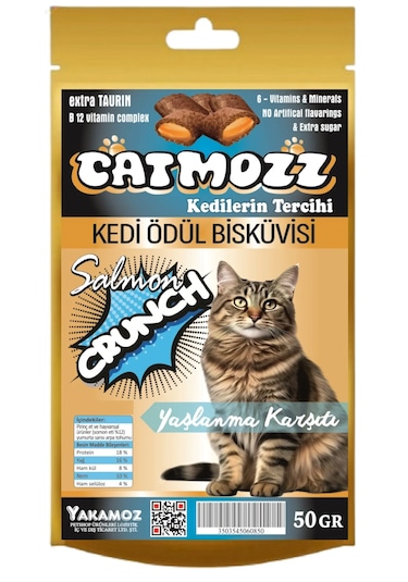 Catmozz Crunch Dışı Çıtır Içi Yumuşak  Somonlu Kedi Ödül Bisküvisi 50 G