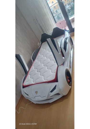 Lambo - Kapıları Açılır Arabalı Yatak - Koltuklu, Beyaz Tek Kişilik