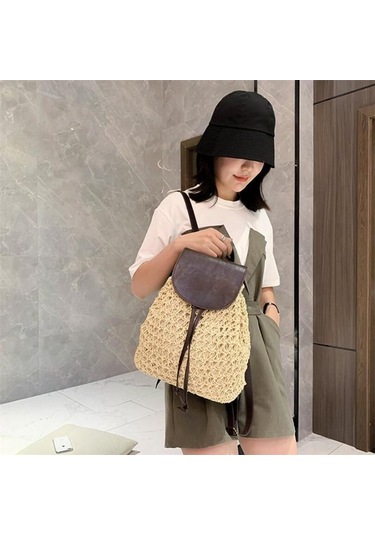 Kahverengi Yogodlns Yeni Kadın Sırt Çantası Tığ Işi Kağıt Halat Örgülü Ipli Kadın Hasır Sırt Çantası Yaz Seyahat Gezisi Bayanlar Dokuma Sırt Çantası Kahverengi