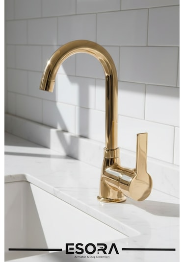 Full Gold Banyo Lavabo Bataryası Musluğu Çeşmesi Çift Su Girişli