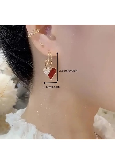 Mumicemum Glamour Çift Kalp Sallantılı Küpeler Altın - Kırmızı