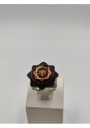 Kartal Kırmızı Taşlı Yuvarlak Kesim Erkek Yüzüğü 24 Mm 925 Ayar G