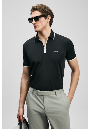 Lufian Chase Smart Erkek Polo Tişört Siyah Siyah 111040236100100