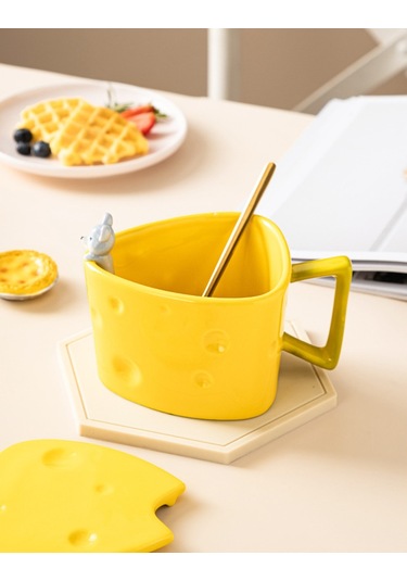 Lyon Seramik Fincan Kupa Yaratıcah Ve Fincanıkahvaltı Peyniri Su Bardağı Sarı