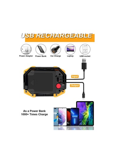 30w Led Çalışma Işığı Şarj Edilebilir Taşınabilir Cob Spot Işığı Süper Güçlü 2000lm Pil Dış Mekan Güvenlik Işığı Usb Su Geçirmez Çok Renkli
