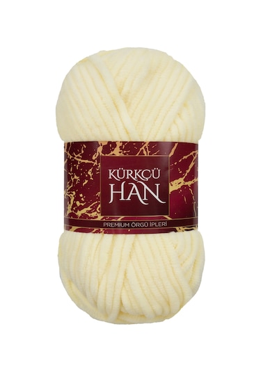 Kürkçü Han Kadife 100gr 95mt Örgü İpi Krem Sarı