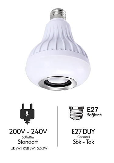 E27 Rgb Led Ampul Uzaktan Kumandalı Bluetooth Ve Hoparlör Özelli