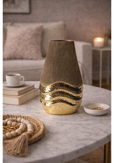 Altın Detaylı Modern Vazo- Dikey Form Renkli