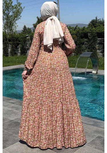 Rabia Şamlı Hale Elbise Bej Normal