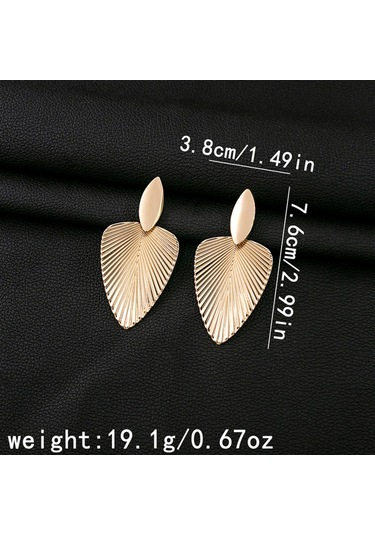 Geeksen Şık Ve Gösterişli Yaprak Desenli Metal Küpe Seti - Altın Renk Gold