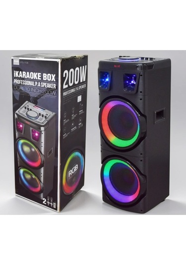 Büyük Boy Kablosuz Hoparlör 200w Çift Kablosuz Mikrofonlu Karaoke Bluetooth Speaker Şarjlı Partybox